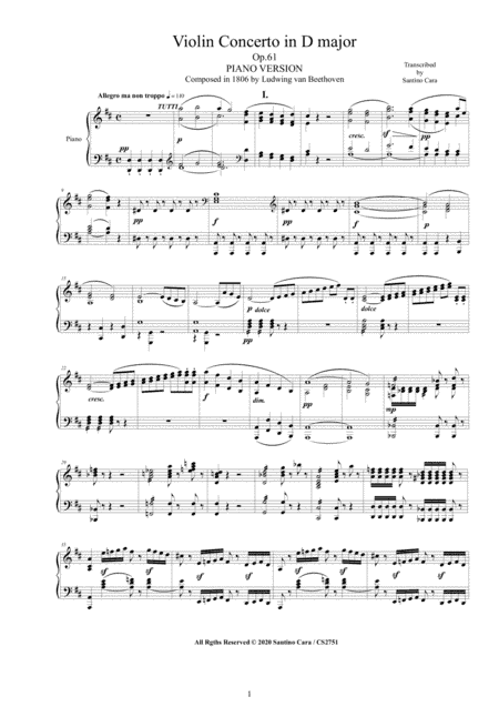 Beethoven - Violin Concerto in D major Op.61 - Piano Version (arr. Santino Cara)