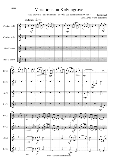 Variations on Kelvingrove for clarinet quartet with E flats (arr. David Warin Solomons)