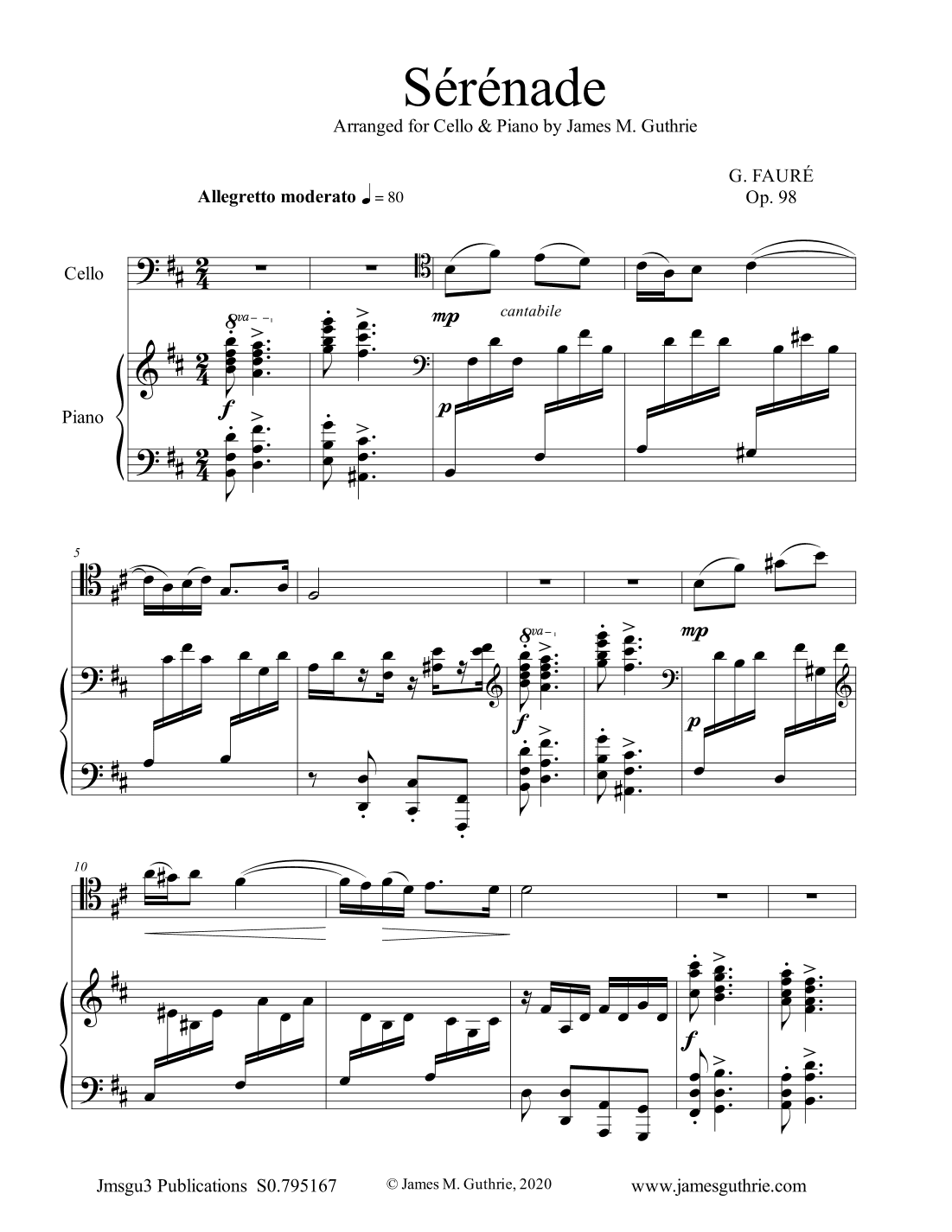 Fauré: Sérénade Op. 98 for Cello & Piano (arr. James Guthrie, ASCAP)