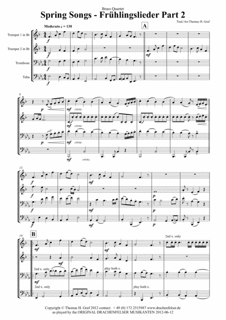 Spring Songs - Frühlingslieder - Part 2 - German Folk Songs - Brass Quartet (arr. Thomas H. Graf)