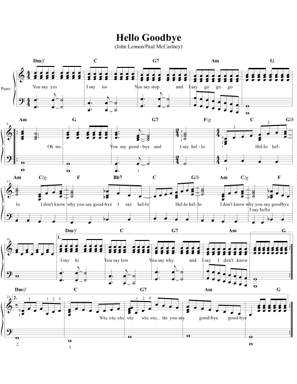 Hello, Goodbye (arr. Classic Hits: Authentic Arrangements)