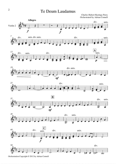 Parry - Te Deum Orchestrated by Adrian Connell - Violin 2 (arr. Adrian Connell)