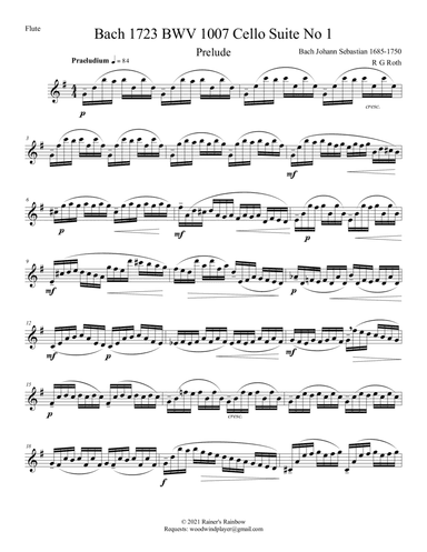 Bach 1723 BWV 1007 Cello Suite No 1 Prelude For Any Solo Woodwind