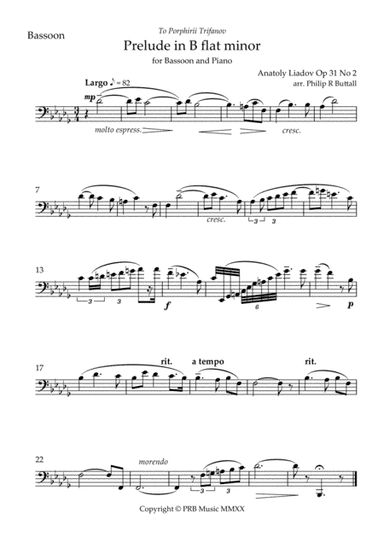 Prelude in B flat minor (Lyadov) - [Bassoon] (arr. Philip R Buttall)