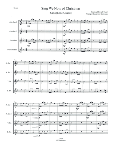 Sing We Now of Christmas for Saxophone Quartet (SATB or AATB) (arr. Jeremy Corcoran)
