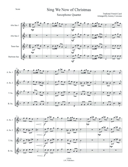 Sing We Now of Christmas for Saxophone Quartet (SATB or AATB) (arr. Jeremy Corcoran)