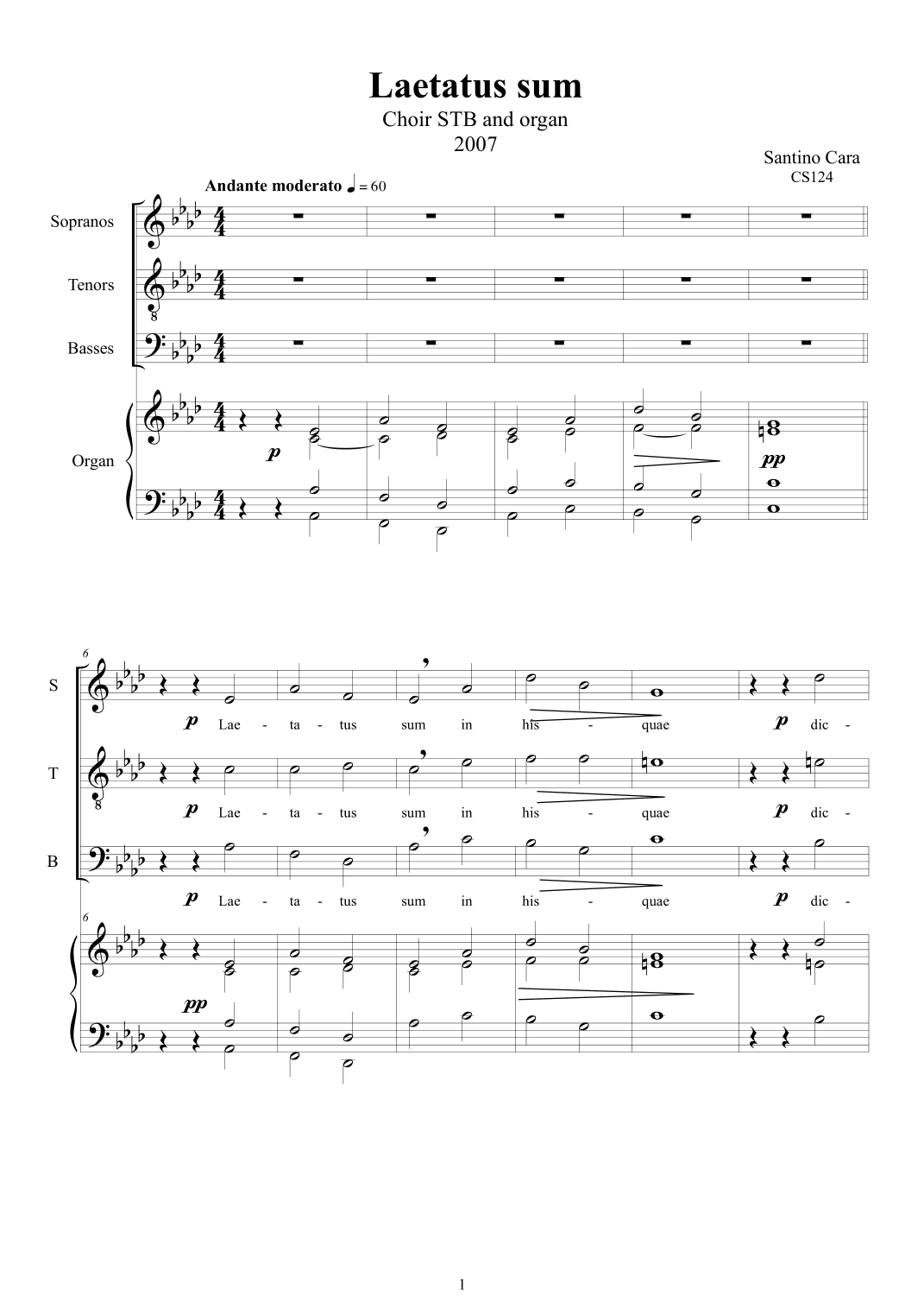 Laetatus sum - Motet for Choir STB and organ
