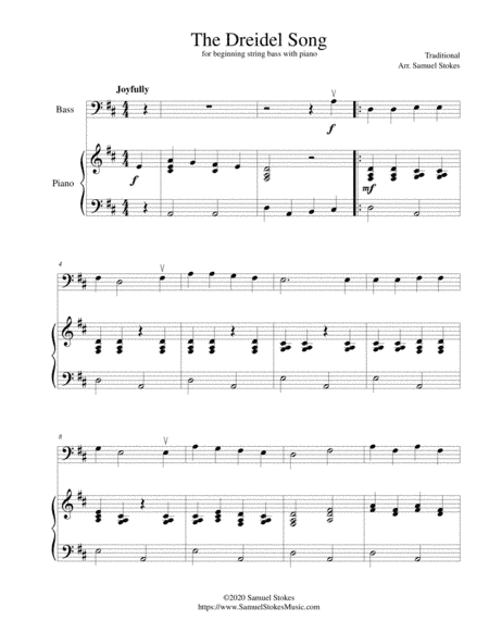 The Dreidel Song (I Have a Little Dreidel) - for beginning string bass with optional piano accompani (arr. Samuel Stokes)