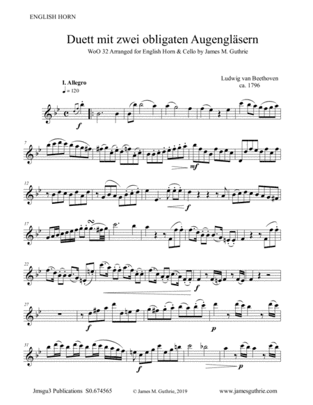 Beethoven: Duet WoO 32 for English Horn & Cello (arr. James M. Guthrie, ASCAP)