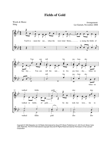 Fields Of Gold (arr. Liz Garnett)