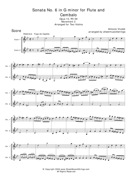 Vivaldi, A. - Sonata No. 1 Mvt. 2 for Two Violins (arr. Linda M. Scott)