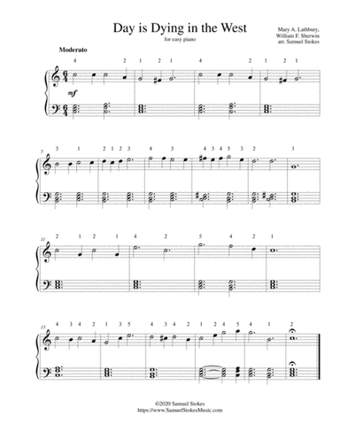 Day is Dying in the West - for easy piano (arr. Samuel Stokes)