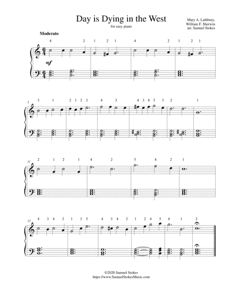 Day is Dying in the West - for easy piano (arr. Samuel Stokes)