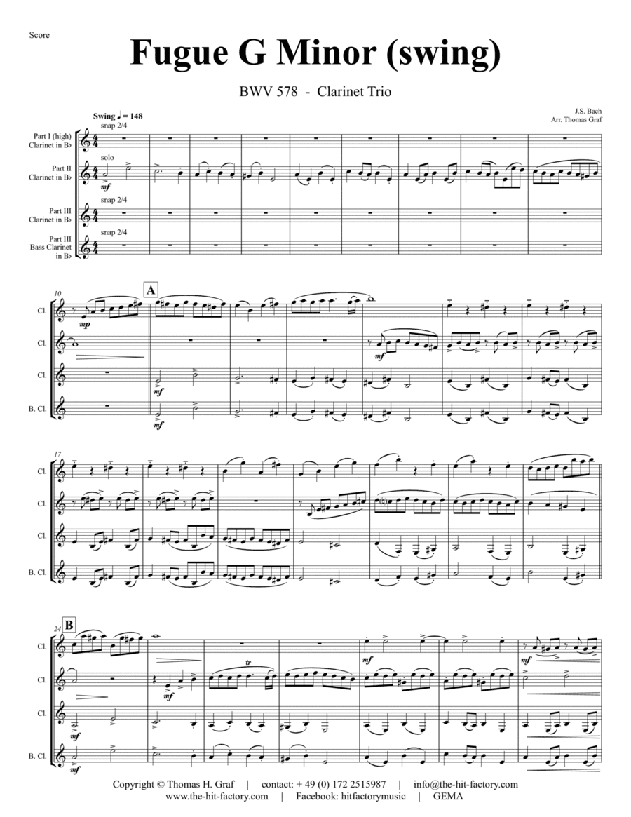Fugue G Minor - (the 'little') - BWV 578 - Swing - Clarinet Trio (arr. Thomas Graf)