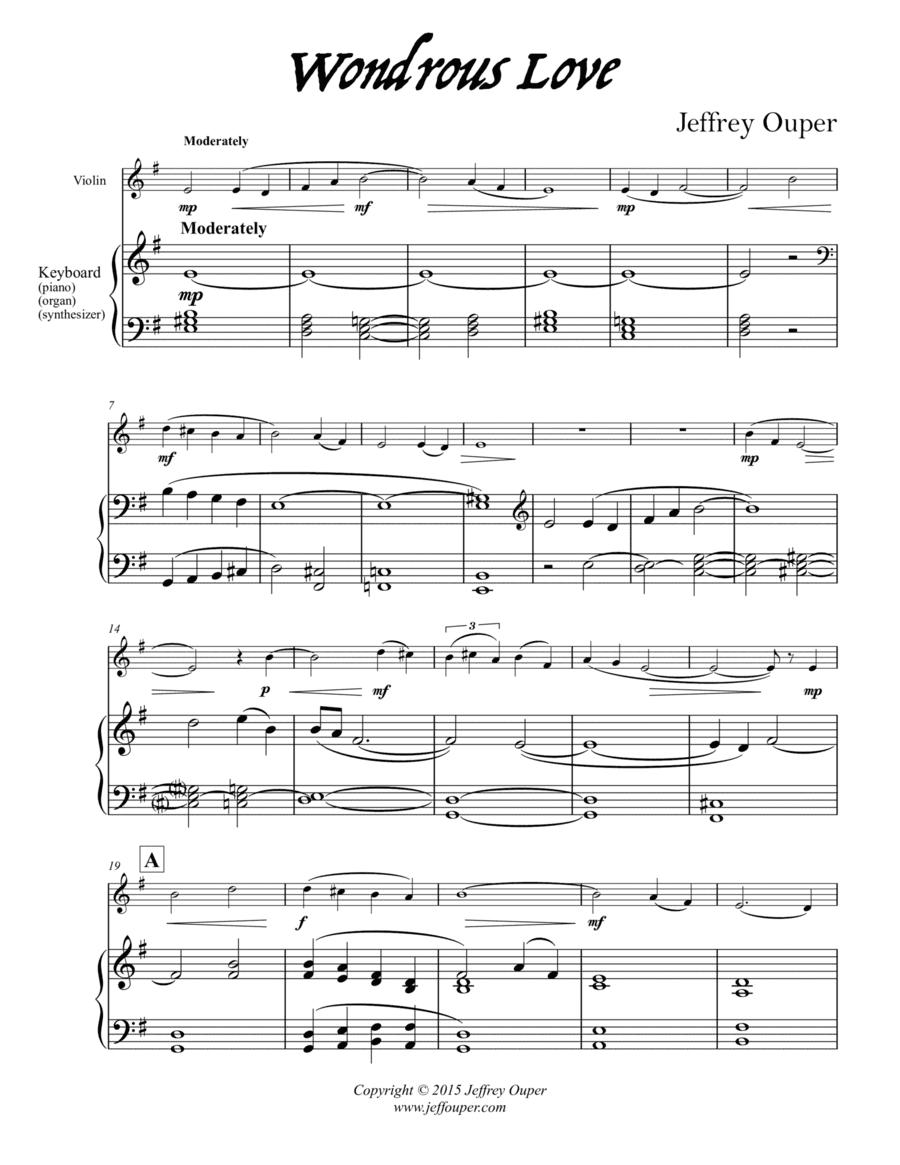 Wondrous Love (for Violin) (arr. Jeffrey Ouper)