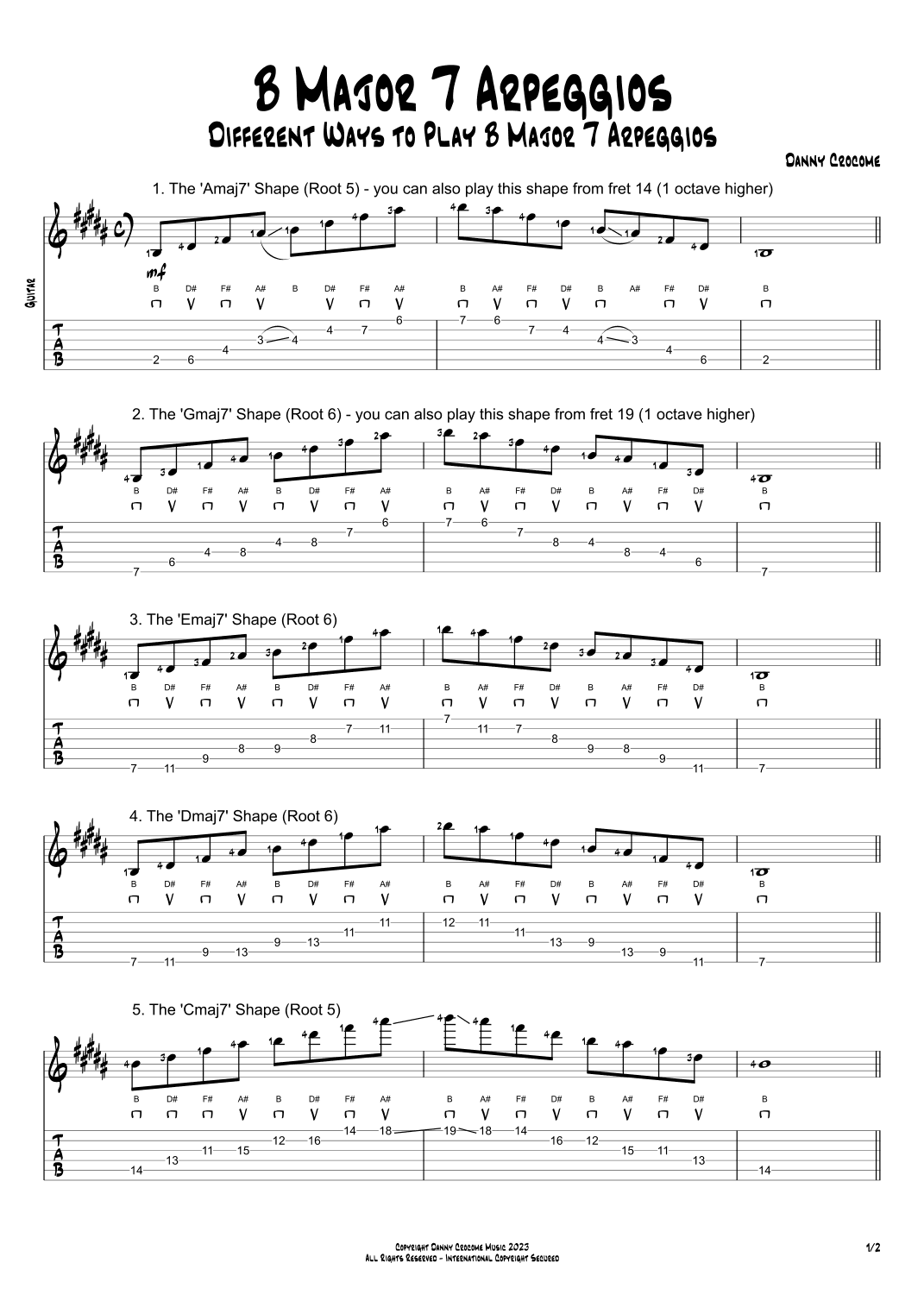 B Major 7 Arpeggios (5 Ways to Play)