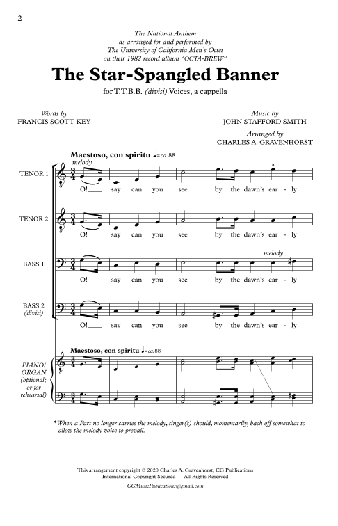 The Star-Spangled Banner – TTBB, a cappella (arr. Charles A. Gravenhorst)