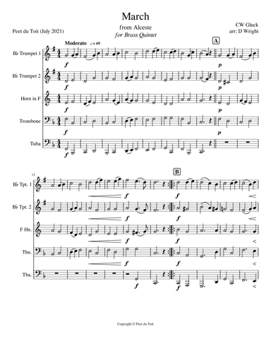 March from Alceste - CW Gluck arr. D Wright (Brass Quintet) (arr. Denis Wright & Peet du Toit)