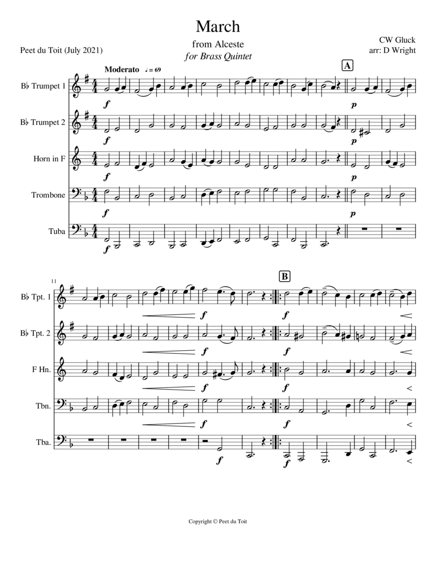 March from Alceste - CW Gluck arr. D Wright (Brass Quintet) (arr. Denis Wright & Peet du Toit)