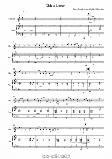 Dido's Lament for Horn and Piano (arr. David Burndrett)