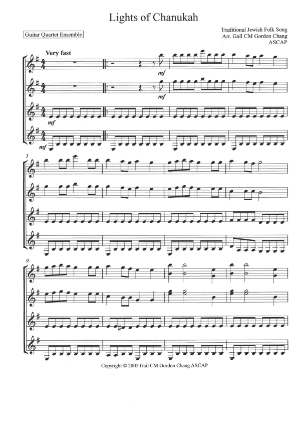 Lights of Chanukah - Guitar Ensemble (arr. Gail CM Gordon Chang)