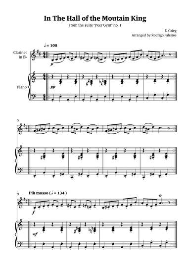 In the Hall of the Mountain King (for clarinet solo w/ piano accompaniment) (arr. Rodrigo Faleiros)