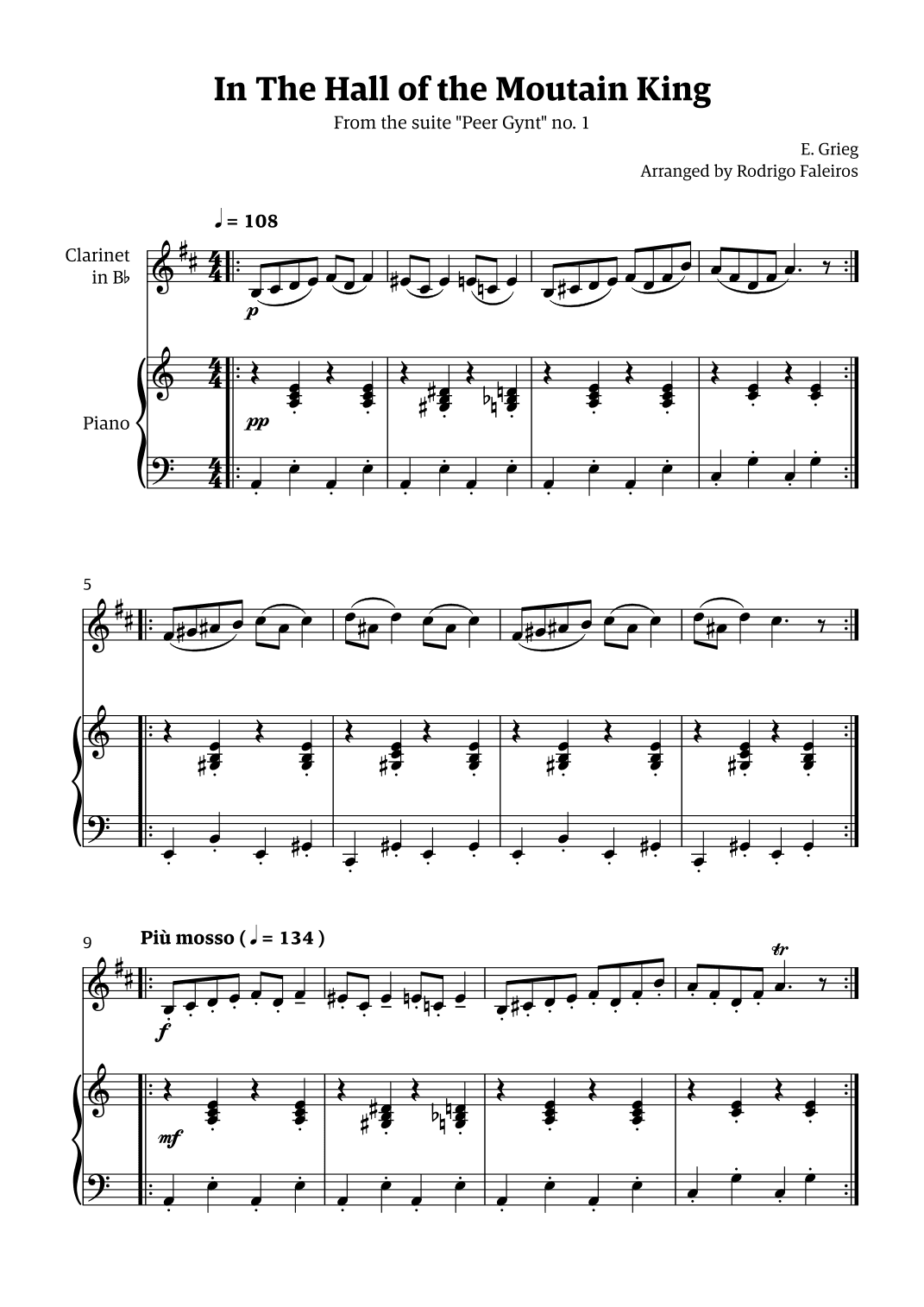 In the Hall of the Mountain King (for clarinet solo w/ piano accompaniment) (arr. Rodrigo Faleiros)