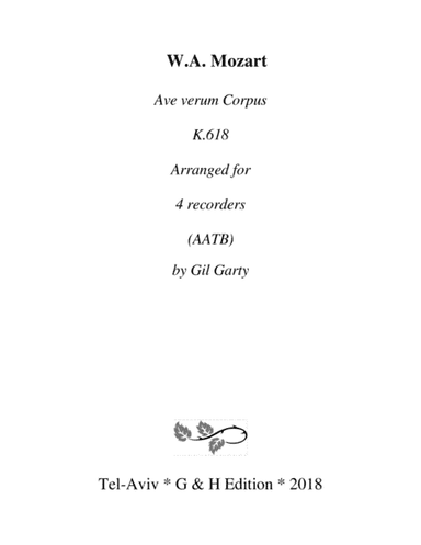 Ave verum Corpus, K.618 (arrangement for 4 recorders) (arr. Gil Garty)
