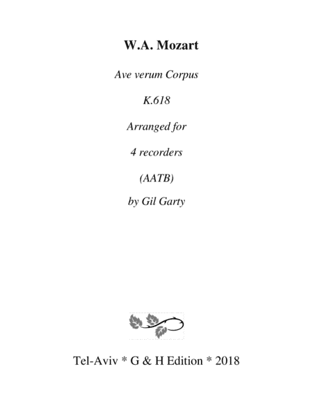Ave verum Corpus, K.618 (arrangement for 4 recorders) (arr. Gil Garty)
