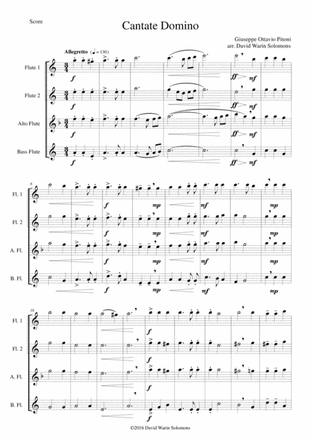 Cantate Domino by Pitoni arranged for flute quartet (2 flutes, alto flute, bass flute) (arr. David Warin Solomons)