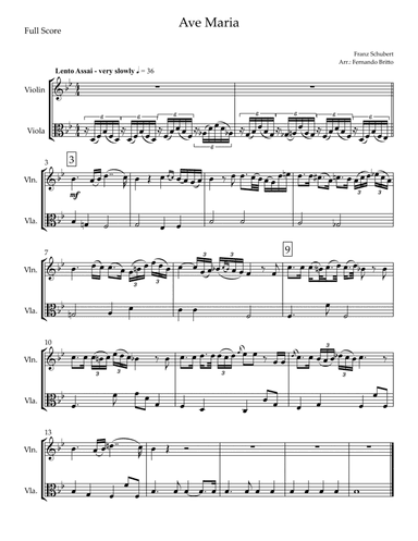 Ave Maria (Franz Schubert) for Violin & Viola Duo (arr. Fernando Britto)