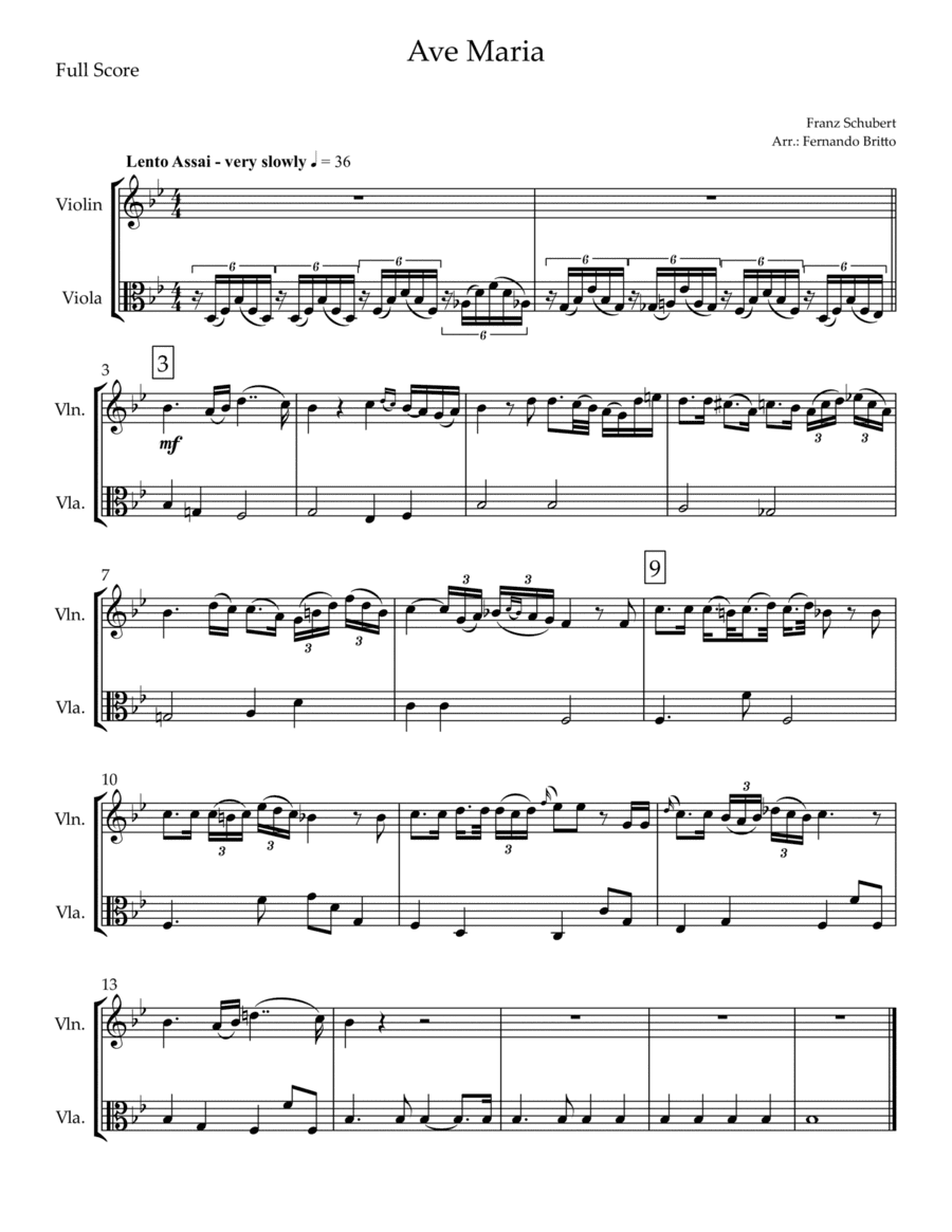 Ave Maria (Franz Schubert) for Violin & Viola Duo (arr. Fernando Britto)