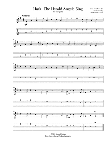 Hark! The Herald Angels Sing - for easy guitar with TAB (arr. Samuel Stokes)