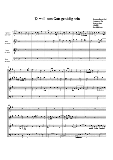 Es woll' uns Gott genaedig sein (no.2) (arrangement for 4 recorders) (arr. Gil Garty)