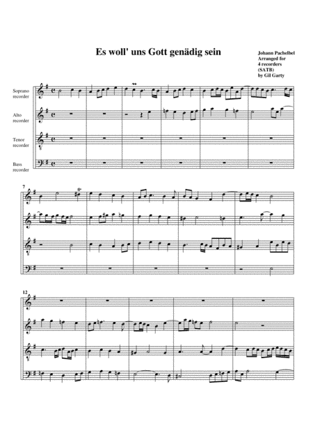 Es woll' uns Gott genaedig sein (no.2) (arrangement for 4 recorders) (arr. Gil Garty)