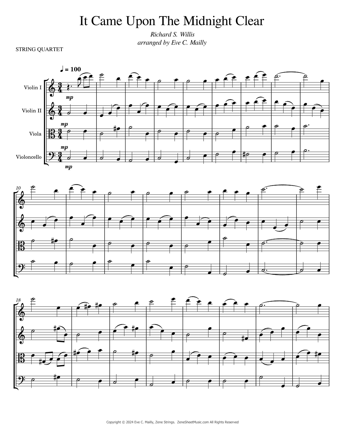 It Came Upon The Midnight Clear (String Quartet) (arr. Eve C. Mailly - Zene Strings)