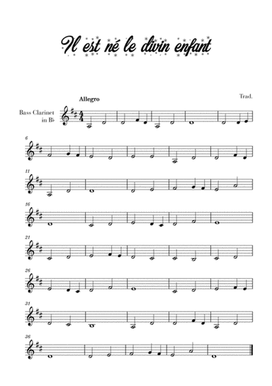 Il est né le divin enfant (for Bass Clarinet) (arr. Cadenza Editions)