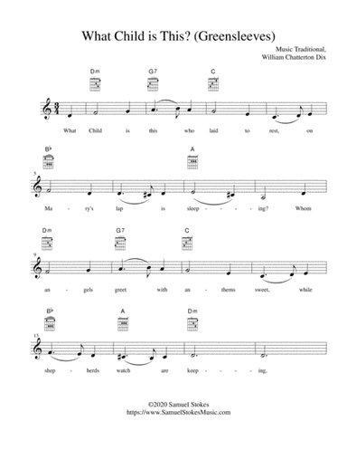 What Child is This? (Greensleeves) - lead sheet in D (arr. Samuel Stokes)