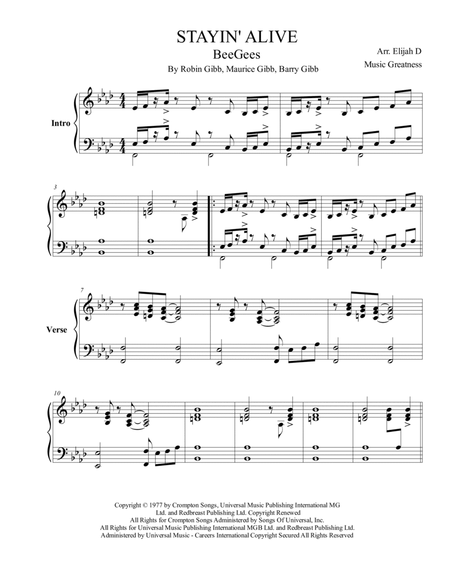 Stayin' Alive (arr. Music Greatness)