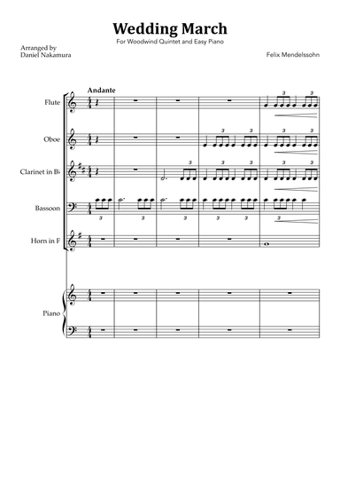 Wedding March (For Woodwind Quintet with Easy Piano) (arr. Daniel Nakamura)