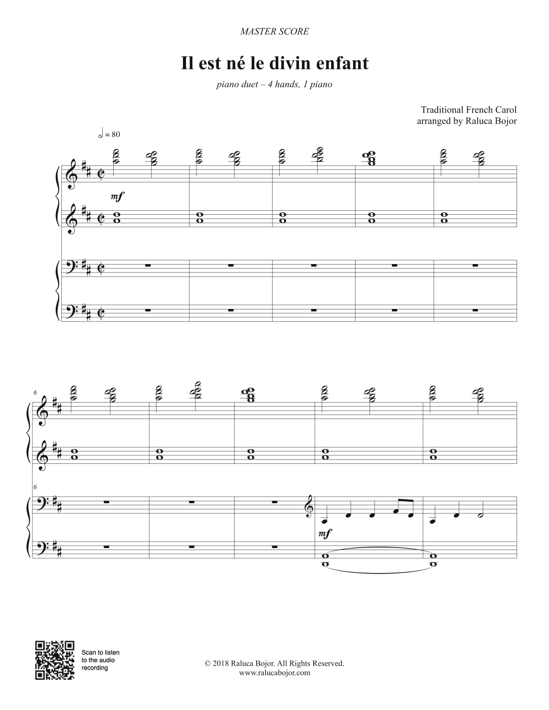 Il est né le divin enfant (piano duet) (arr. Raluca Bojor)