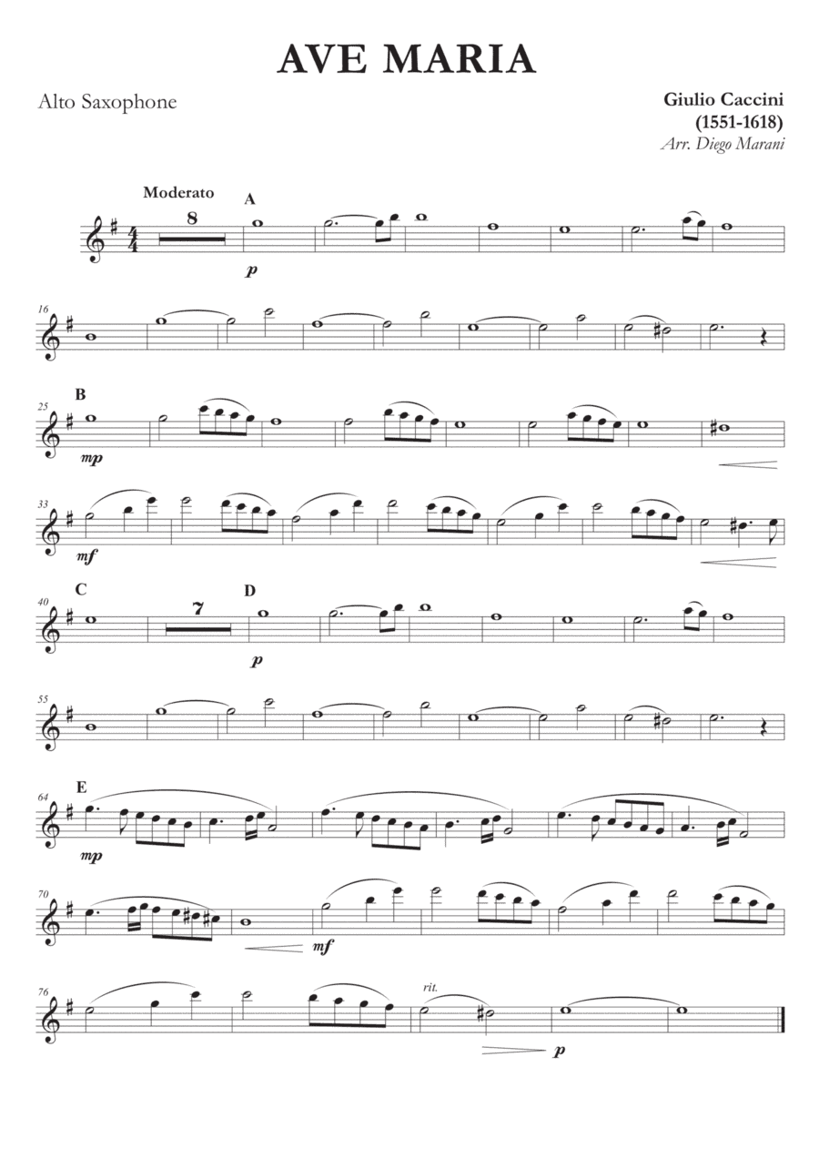Ave Maria by Caccini-Vavilov for Alto Saxophone and Piano (arr. Diego Marani)