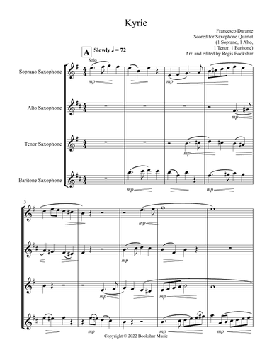 Kyrie (Durante) (Saxophone Quartet - 1 Sop, 1 Alto, 1 Tenor, 1 Bari) (arr. Regis Bookshar)