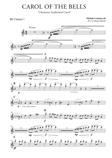 Carol Of The Bells for Clarinet Quartet (arr. Diego Marani)