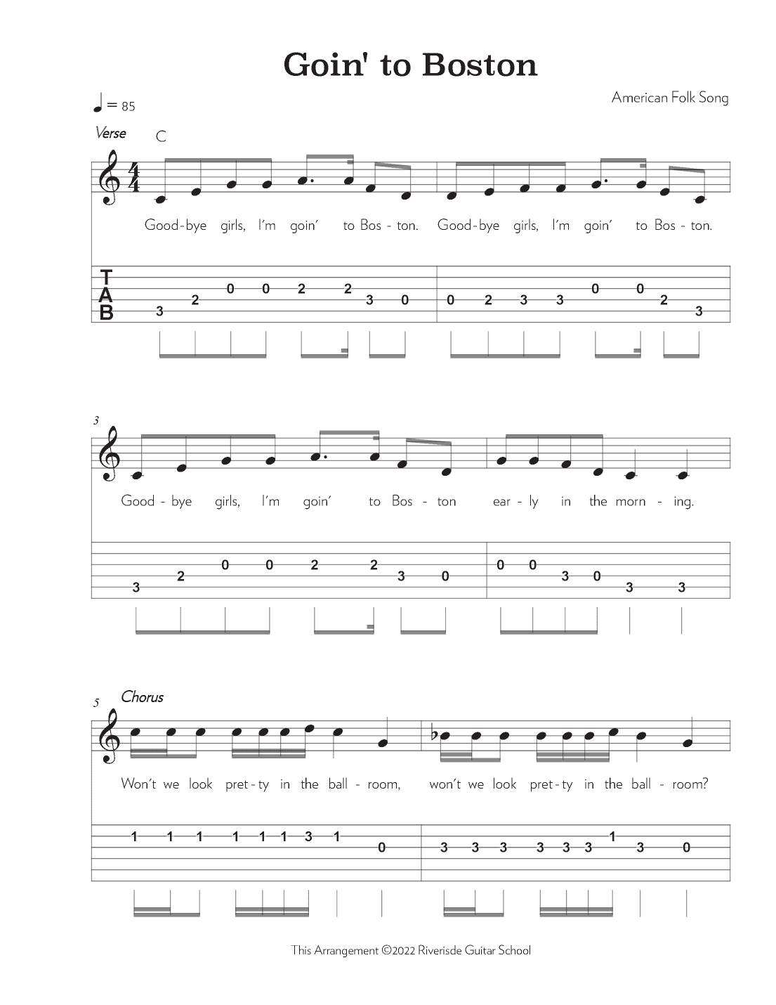 Goin' to Boston (arr. Riverside Guitar School)