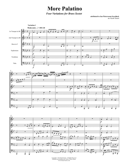 Sweelinck - More Palatino, Four Variations for Brass Sextet (arr. Keith Terrett)