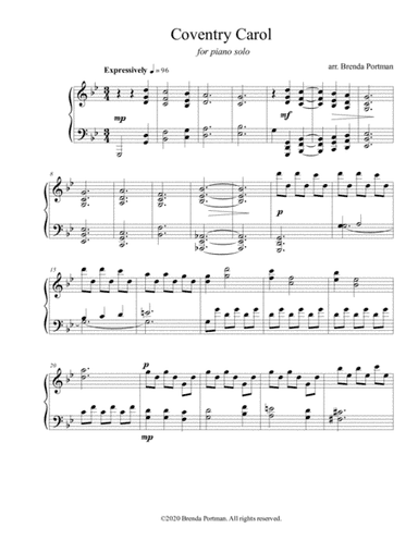 Coventry Carol (piano solo), arr. Brenda Portman (arr. Brenda Portman)