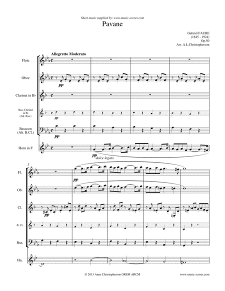 Op.50 Pavane - Wind Quintet (Flute, Oboe, Clarinet, Bass Clarinet, Bassoon and French Horn) (arr. Anne Christopherson GRSM ARCM)