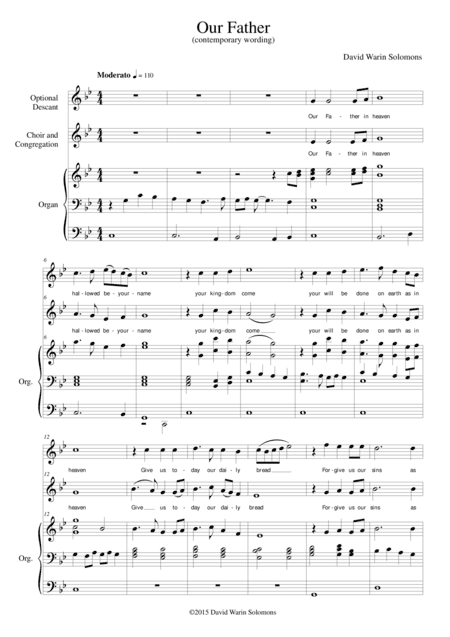 Our Father in Dorian mode with organ and optional descant