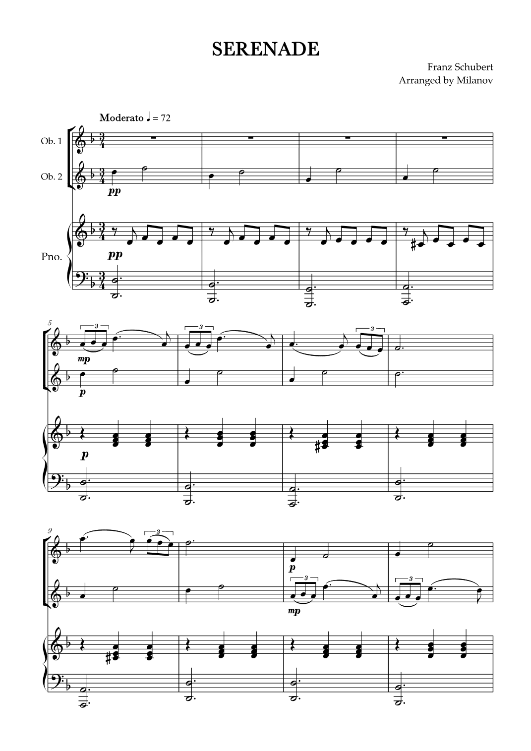 Serenade | Schubert | Oboe duet and piano (arr. Milanov)